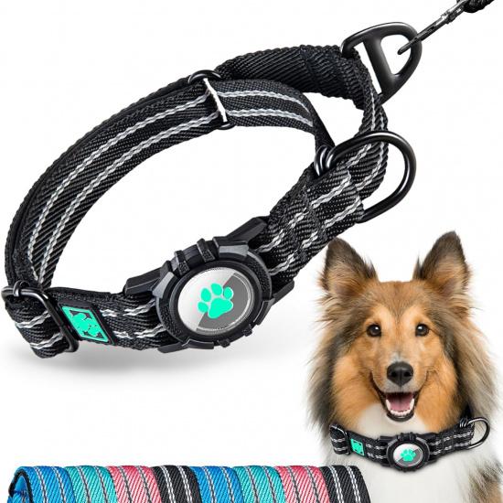 AirTag Dog Collar with Air Tag Holder, Martingale Air Tag Collar with Luminous Reflective, Comfortable, Durable, Adjustable Fit for Medium or Heavy