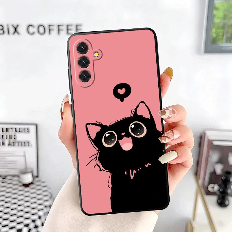 Black Cat Cartoon Cute Soft Phone Case for Samsung A17 A37 A57 A16 A26 A36 A56 A15 A25 A35 A55 A14 A24 A34 A54 A13 A23 A33 A53 A