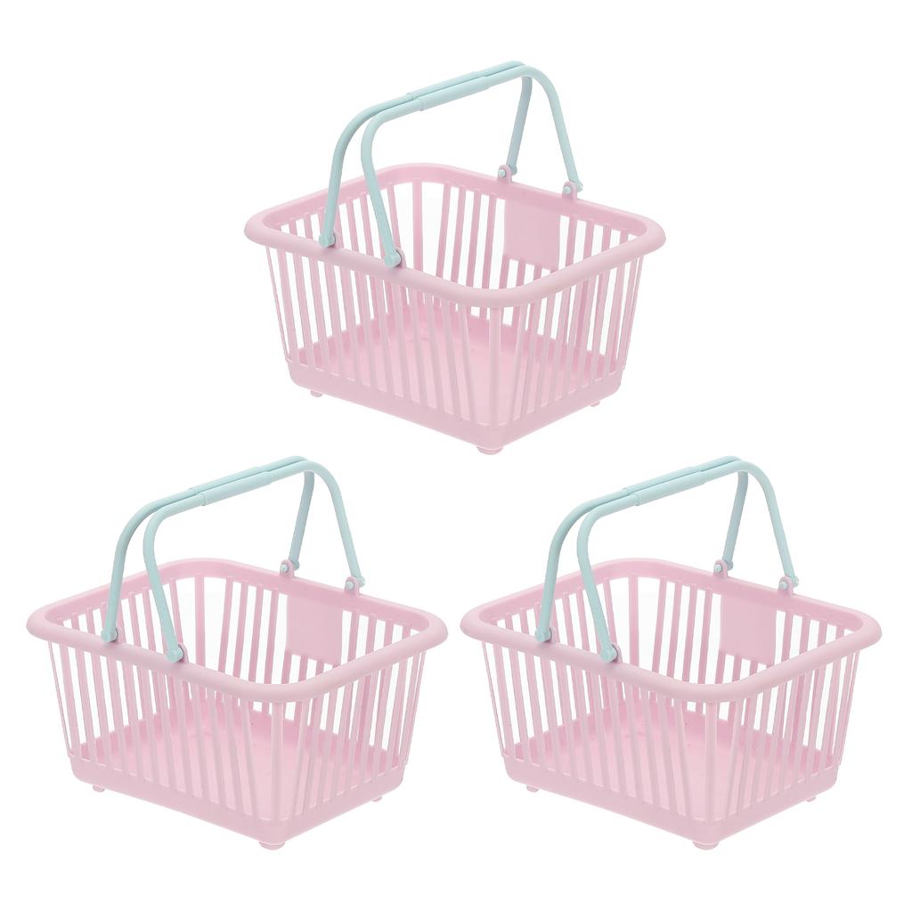 3PCS Mini Shopping Basket Small Plastic Basket Basket Grocery Tiny with Handles Organizer Filtered Water for Toys Fruits Snacks