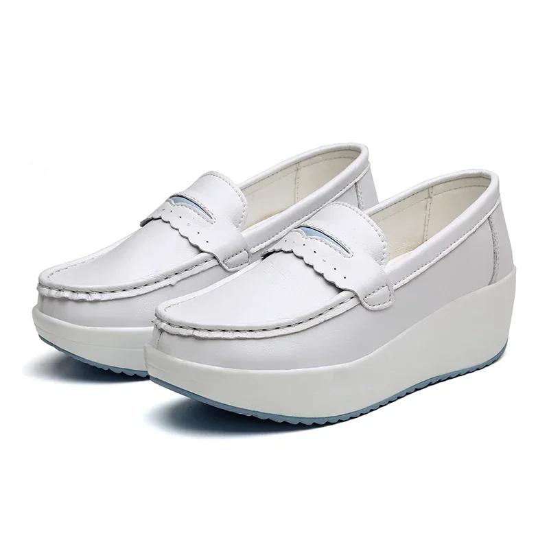 Fashion Women Platform Wedges Casual Shoes Loafers Soft Nurse Work Shoes Breathable Comfortable Non-slip White Nursing Chaussure Femme