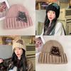 Expression Pattern Embroidery Knit Hat Women Autumn Winter Warm Thick Earmuff For Casual Outdoor Use