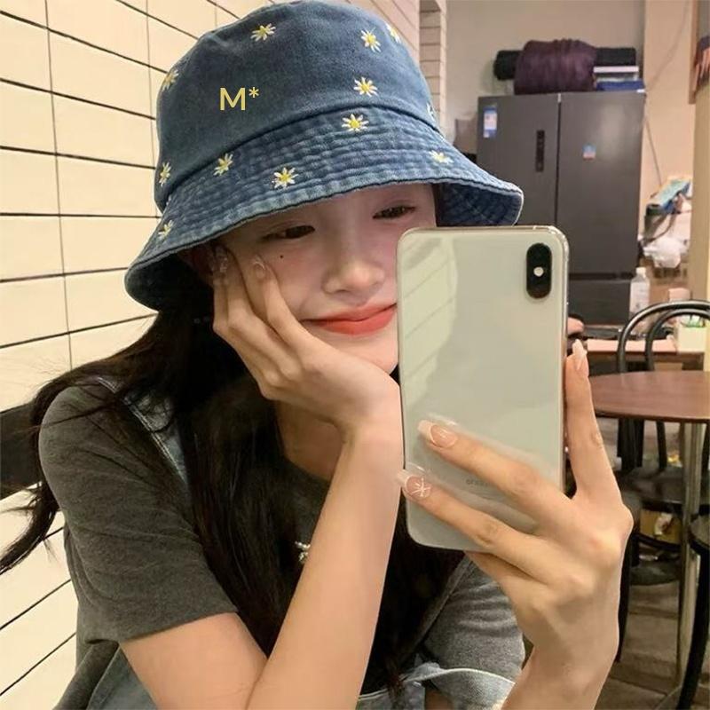Fashion Washed Denim Bucket Hat For Women Retro Wide Brim Fisherman Cap Summer Outdoor Sun Hat