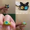 Funny Black Cat Green Monster Ring Fashionable Personalized Opening Adjustable Ring Jewelry Accessory