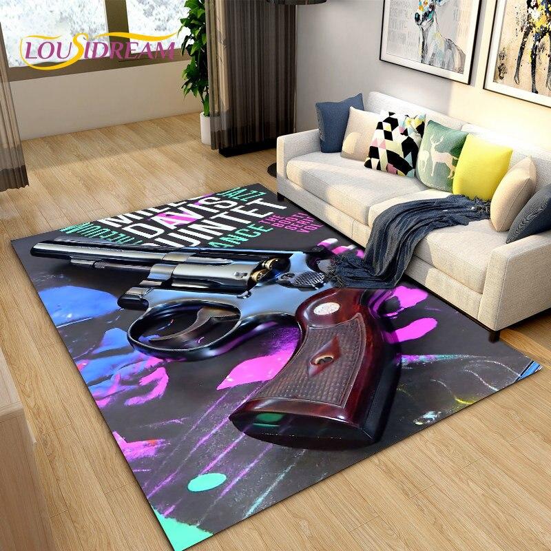 3D puška Pistole Revolverová pistole Cartoon Area Koberec,Koberec do obývacího pokoje Ložnice,Kuchyňská rohožka Koupelna Protiskluzová podložka na podlahu