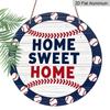 2D Flat 1pc, 8x8 in, Sweet Home Round Aluminum Metal Sign - Vibrant Baseball & Greenery Design, Rustic Blue & White Wall Art for Living Room