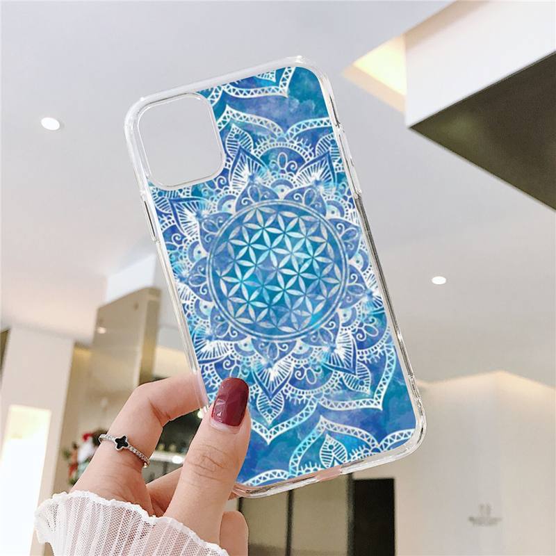 Flower of Life In Lotus Phone Case For iPhone 11 12 Mini 13 14 15 Pro XS Max X Plus SE XR Transparent Shell