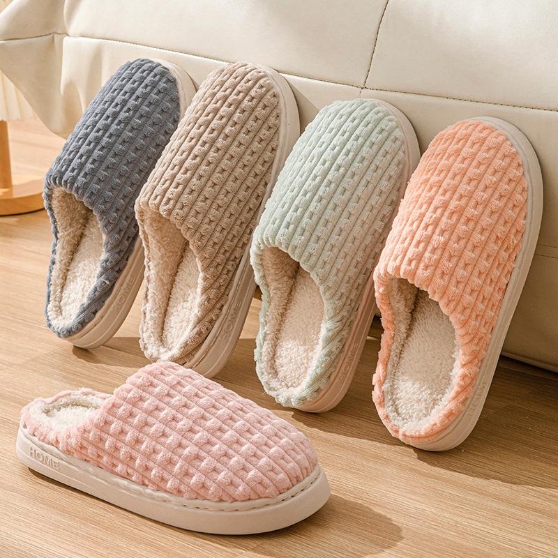 Thermal cotton slippers autumn and winter indoor home thermal bag and thick-soled piled couple hair slippers