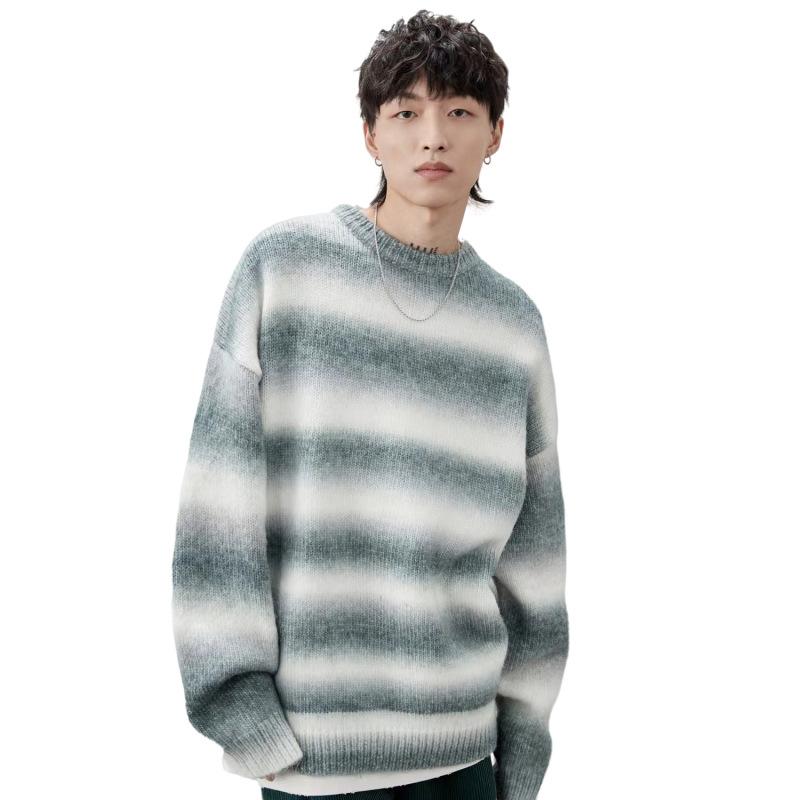 Mohair Sweater Men's Long-sleeved Men's Knitted Sweater Loose Striped Clothes Men's Wool Sweater Couple Coat Versatile