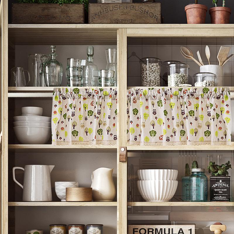 Linen Cotton Printing Dormitory Short Curtain Korean Style Finished Fabric Curtain Kitchen Curtain Light Bay Window