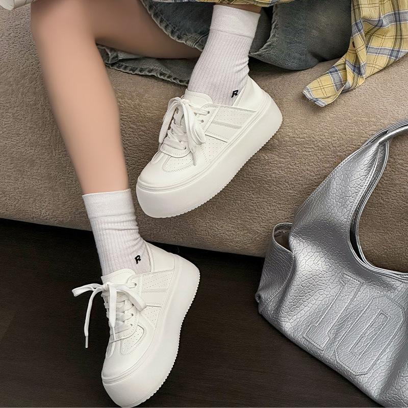 Korean Version of Platform White Shoes Women's 2025 Spring and Summer Thin Leather Breathable and Comfortable Casual Shoes Two Wear Shallow Mouth Ger