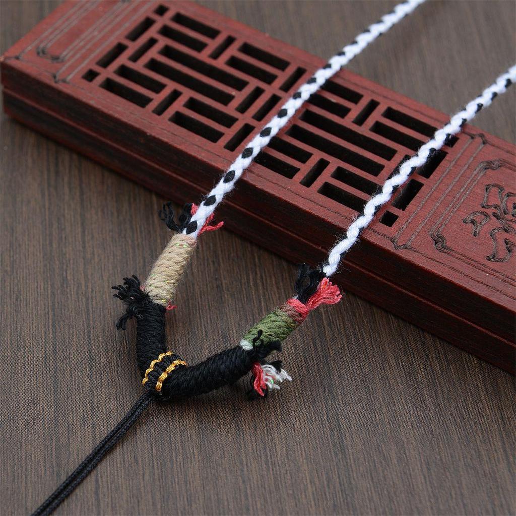 Hetian Jade Beeswax Tangka Rope Necklace with Multi-Treasure Hand-Rubbed Cotton Thread Tassels - DIY Weaving Accessory.