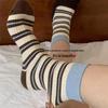 Korean Striped Color Block Mid-Calf Socks for Women - Autumn/Winter Cotton Versatile Xiaohongshu Style.