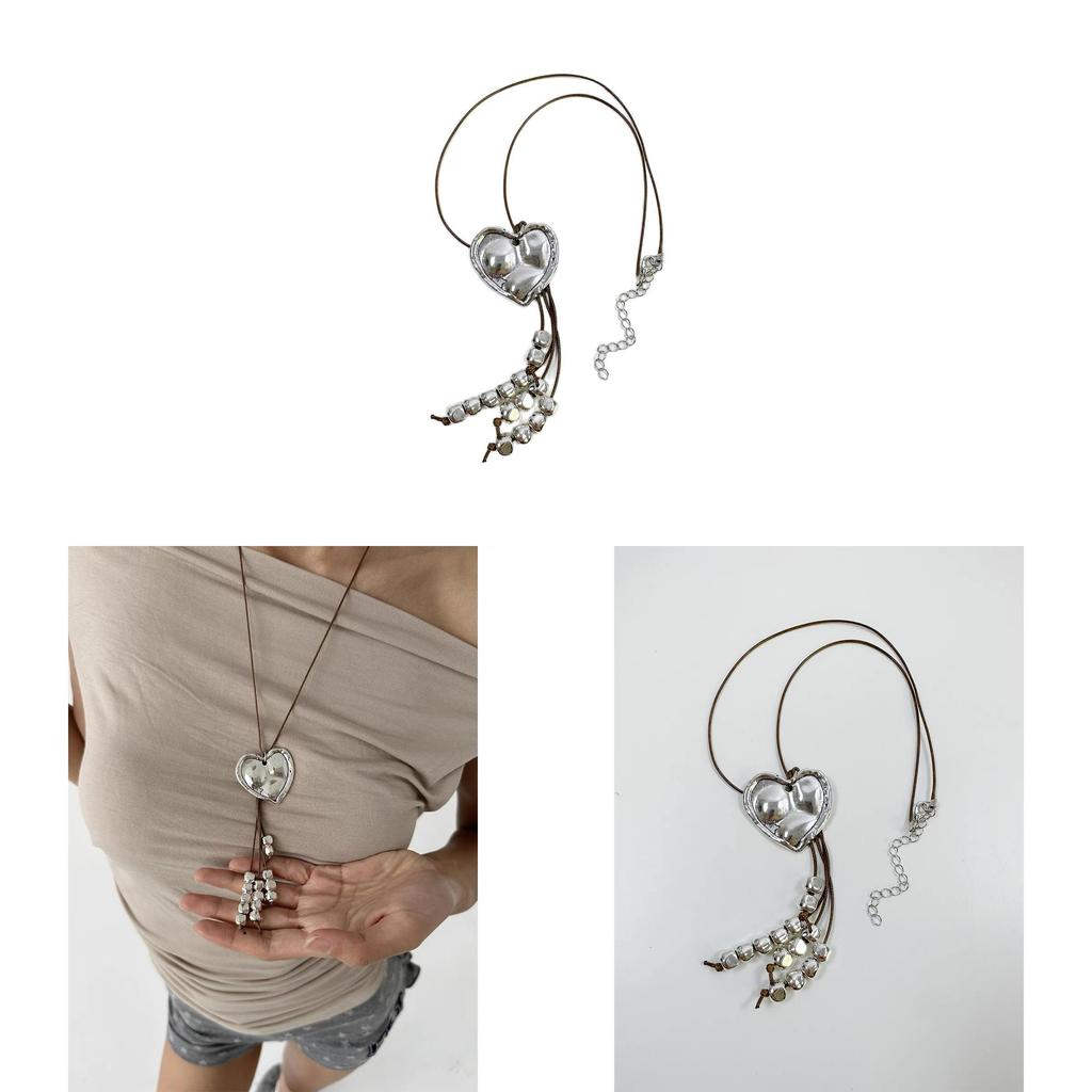 Y2k Heart Pendant Necklace With Geometric Alloy Design For Bohemian Fashion Fans