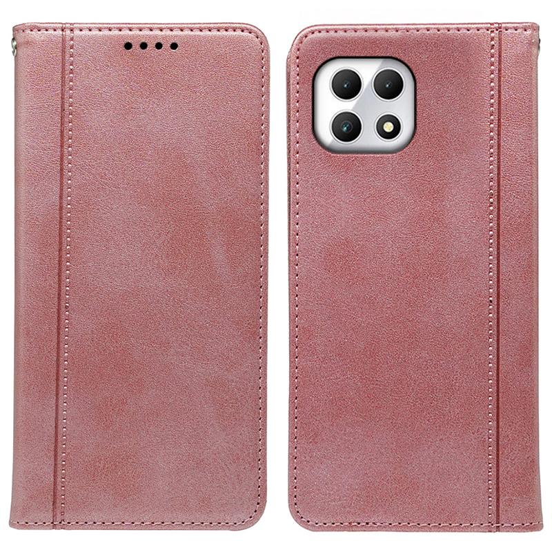

For T-Mobile REVVL 7/T Phone 2 Case Strong Magnetic Leather Phone Cover Calf Texture Rose Gold