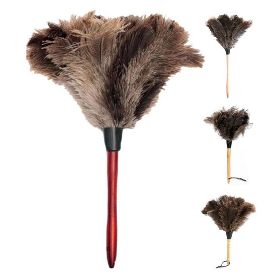 Feather Duster Soft Anti-static Eco-Friendly Washable Recyclable Cleaning Ostrich Hair Wooden Handle Fluffy Duster for Home