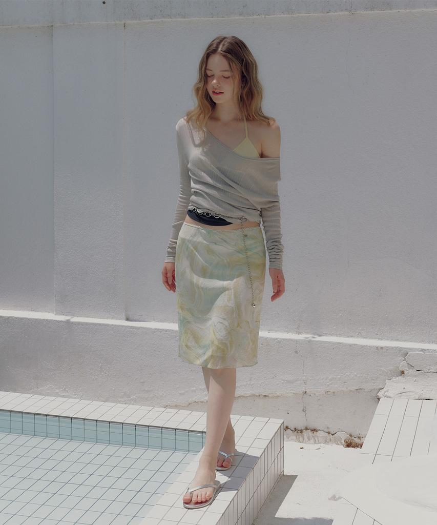 Teuwi Bling Print Elastic Waist Midi Skirt