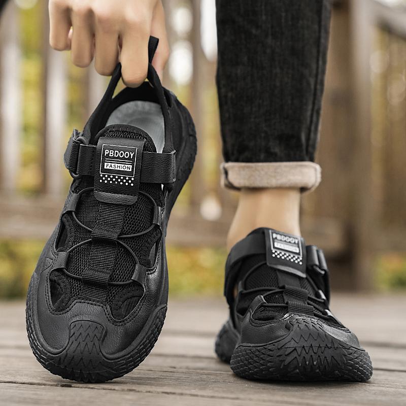 Leather Men's Shoes Summer Outdoor Hiking Shoes Breathable Non-slip Wear-resistant Mesh Shoes Soft Comfortable Casual Shoes