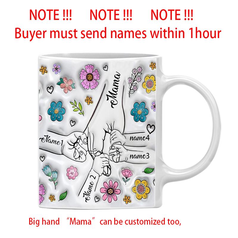 Kubek z imieniem na zamówienie Personalizowany nadruk z efektem 3D Kwiaty Filiżanka Trzymające się dłonie Kubki do kawy kubki Z uchwytem Prezenty na Dzień Matki
