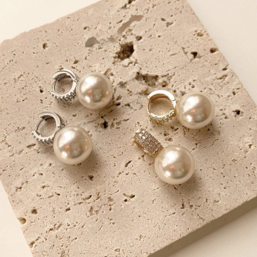 One-touch cubic king pearl drop ring honju hanbok earrings