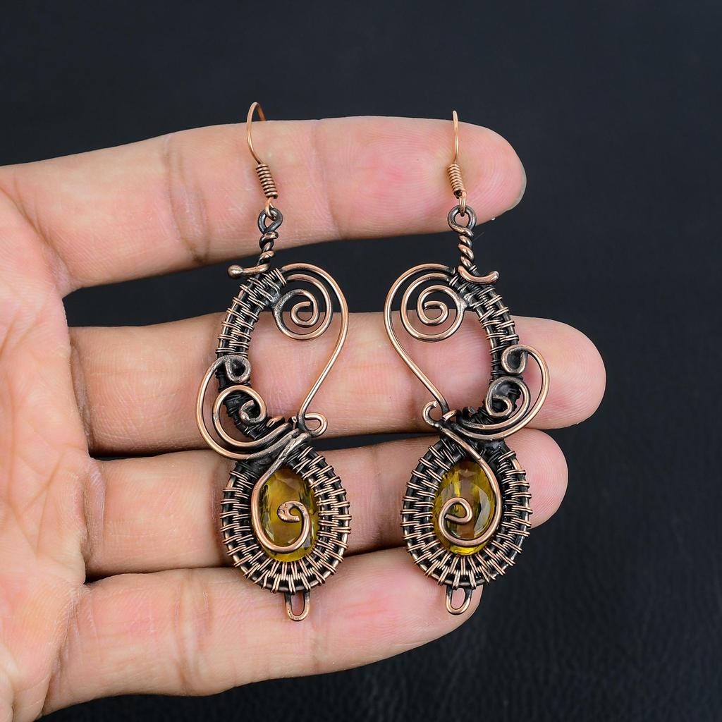 Citrine Earrings, 999 Copper Wire Wrapped Gemstone Jewelry, Handmade Earrings, For Thanksgiving