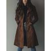 2026 High-Quality Women's Fall/Winter Coat with Turn-Down Collar and Suede Fabric, Long Trench Coat