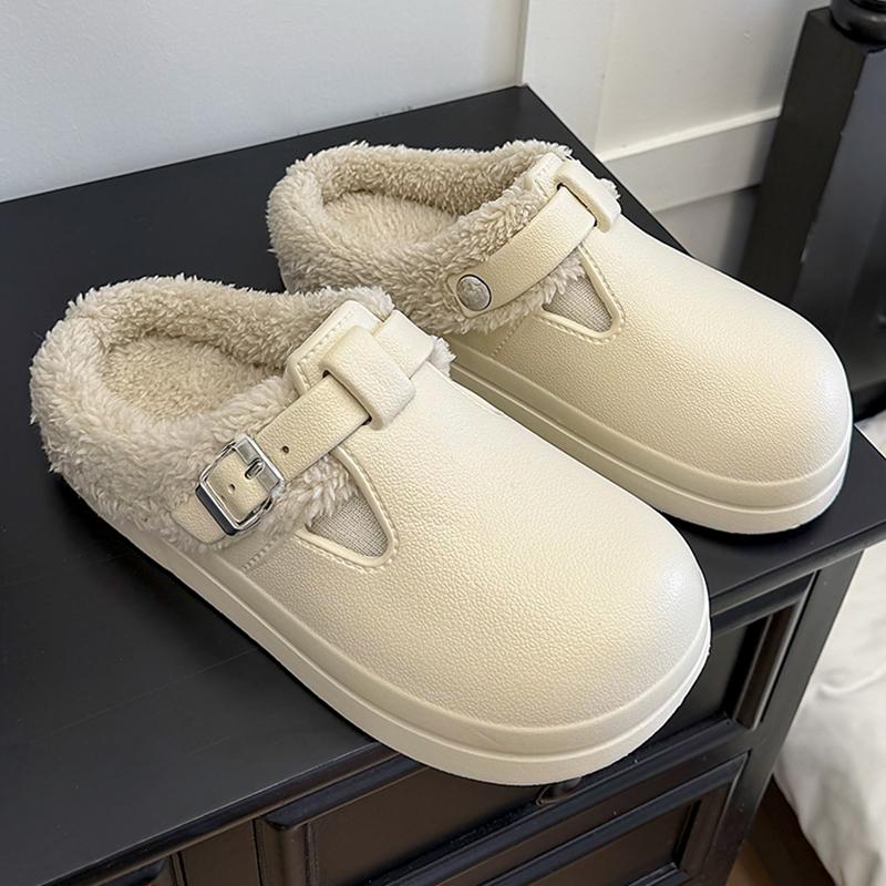Fashion Autumn Winter Fur Clog Slippers Women 2025 Lightweight Non Slip Indoor Cotton Slippers Woman Buckle Decor Soft Sole Birken Shoes