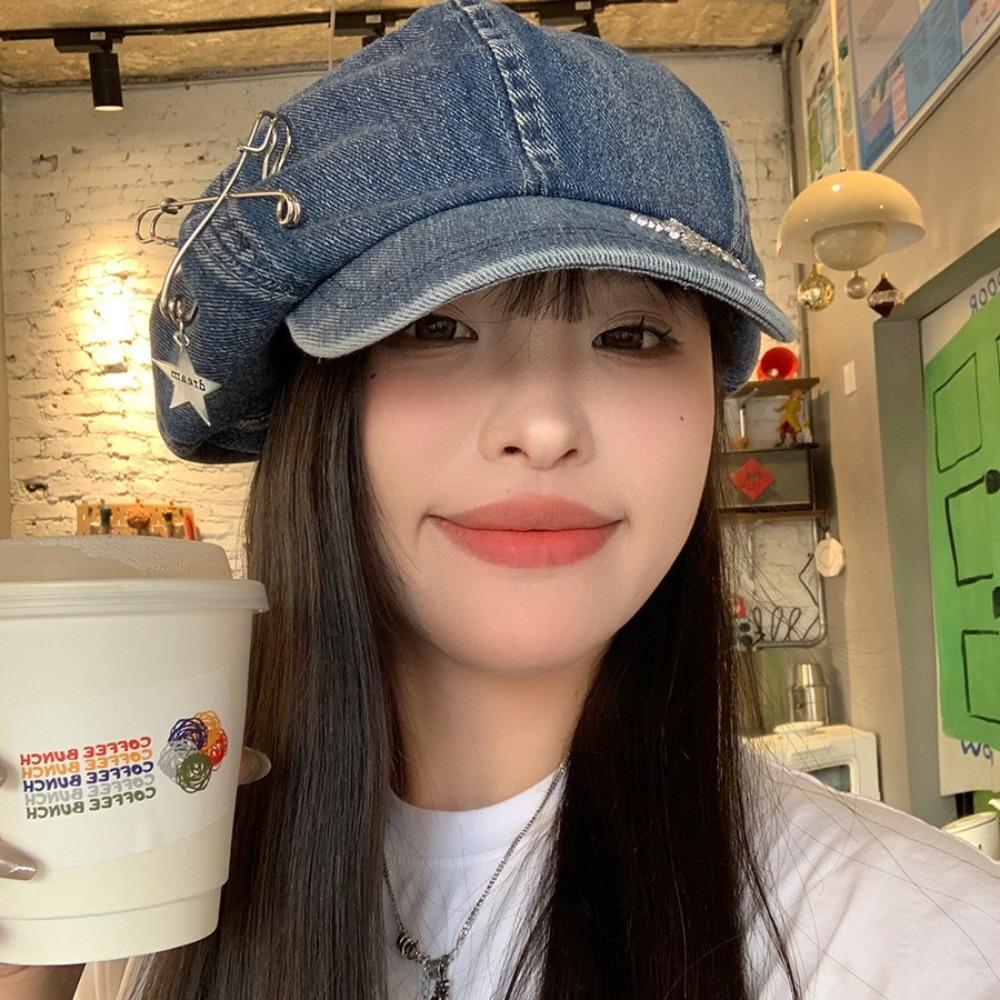 Cool Vintage Denim Hat Sweet Newsboy Cap Simple Women Artist Hat  School