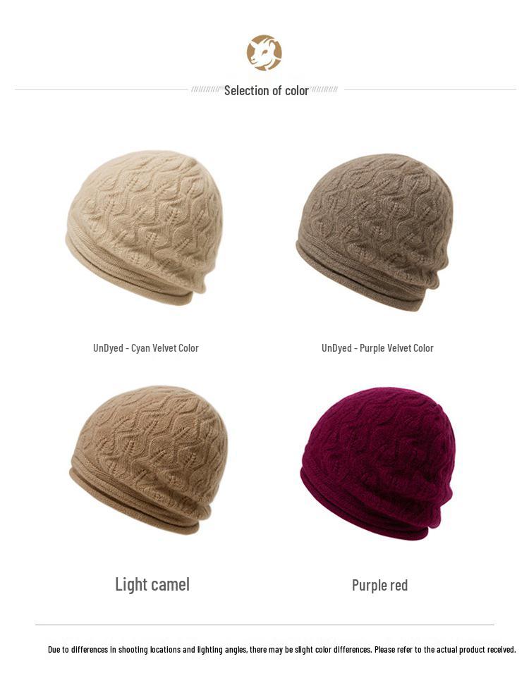 Kangsai Ni Women's 100% Cashmere Cable Knit Beanie - Warm, Fashionable, Versatile Solid Color Hat