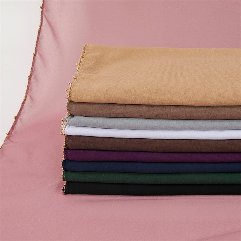 70*180cm Muslim Chiffon Hijab Shawls Scarf Women Solid Color Golden Chain Edge Head Wraps Women Hijabs Scarves Femme Muslim Veil