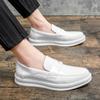 9502 White Men's Casual Men's Shoes Overalls Men's Shoes Glossy Thick-soled Loafu Doudou Shoes Men's Studio Photography Small Leather Shoes