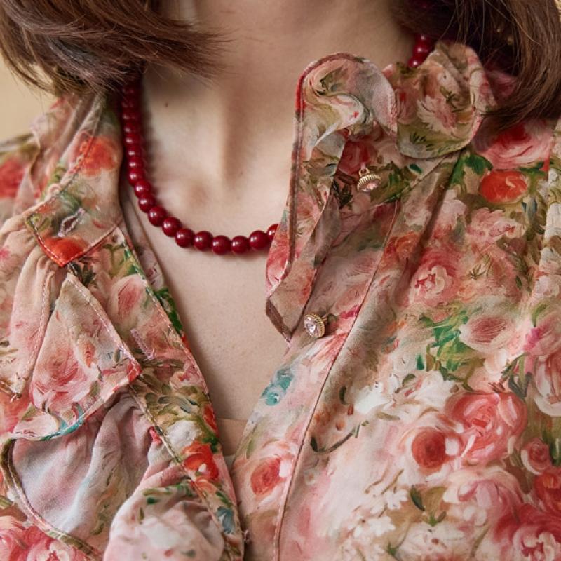 MAXZA Flower Pattern Ruffle Collar Chiffon Blouse Ze05qb005nh