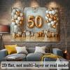 2D flaches Banner, 1 Stück. Elegante 50. Hochzeitstag Platin Funkelnde Pulverballons und Champagner Hintergrund Dekoration