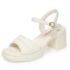 7cm All Match Comfortable Thick Bottom Platform Shoes Soft Leather Sandals 2025 Summer Med Block Heels Sandals Office Mom Work