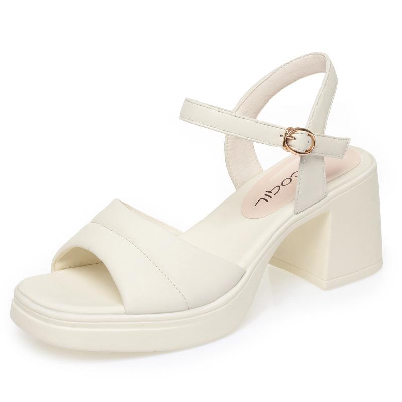 7cm All Match Comfortable Thick Bottom Platform Shoes Soft Leather Sandals 2025 Summer Med Block Heels Sandals Office Mom Work