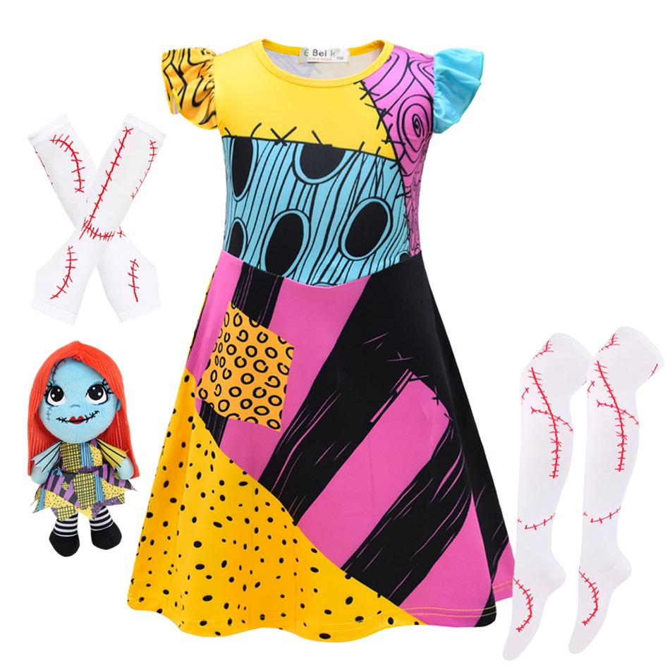 Girls Cosplay Christmas Sally Dress Halloween Cosplay Christmas Carnival Party Dress Up Costume