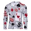 Casino Poker Print Long Sleeve T-Shirt, Stylish Casual Wear