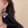 Shining Vintage Flower Earrings Elegant Purple Earrings Sweet Rhinestone Drop Earrings  Women