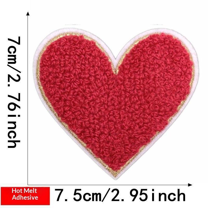 Fluffy Soft Embroidery Heart Iron On Patches Multi Color Towel for DIY Apparel Jeans Bag Repair Handmade Decoration