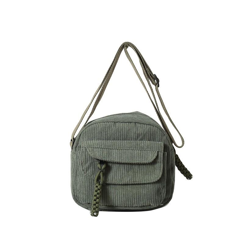 Women Corduroy Crossbody Bag Vintage Shoulder Bag Casual Mini Messenger Bag Lightweight Travel Handbag with Front Pocket Adjustable Strap