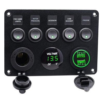 Dovhmoh Boîte à fusibles en ligne 5 voies / 24V, Panneau d'interrupteurs à LED Double USB, Voiture Bateau Camion Camping-car
