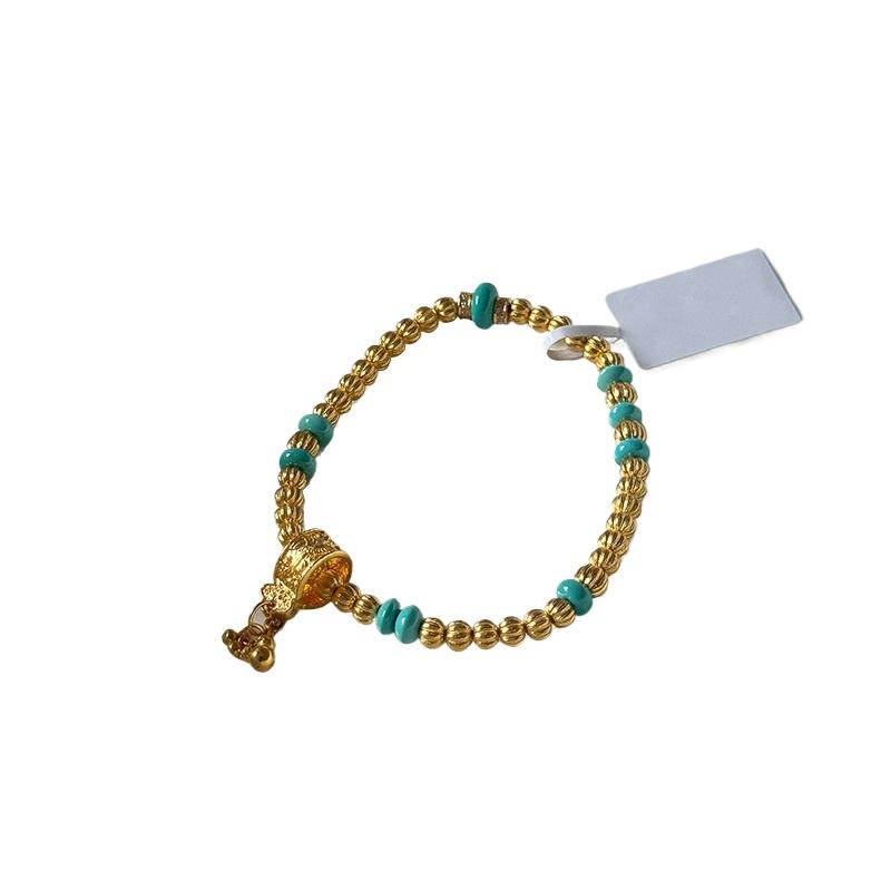 Turquoise Beads Bracelet for Women Retro Layered Design Ancient Gold Crafts Tassel Green Bracelets Fashion Party Jewelry Gifts