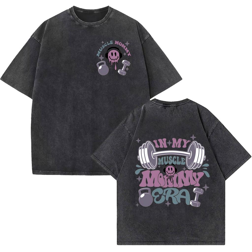 My Happy Hour Gym Vintage Washed T Shirts Fashion O-Neck Short Sleeve T-shirt Casual 100% Cotton Oversized T-shirts Unisex