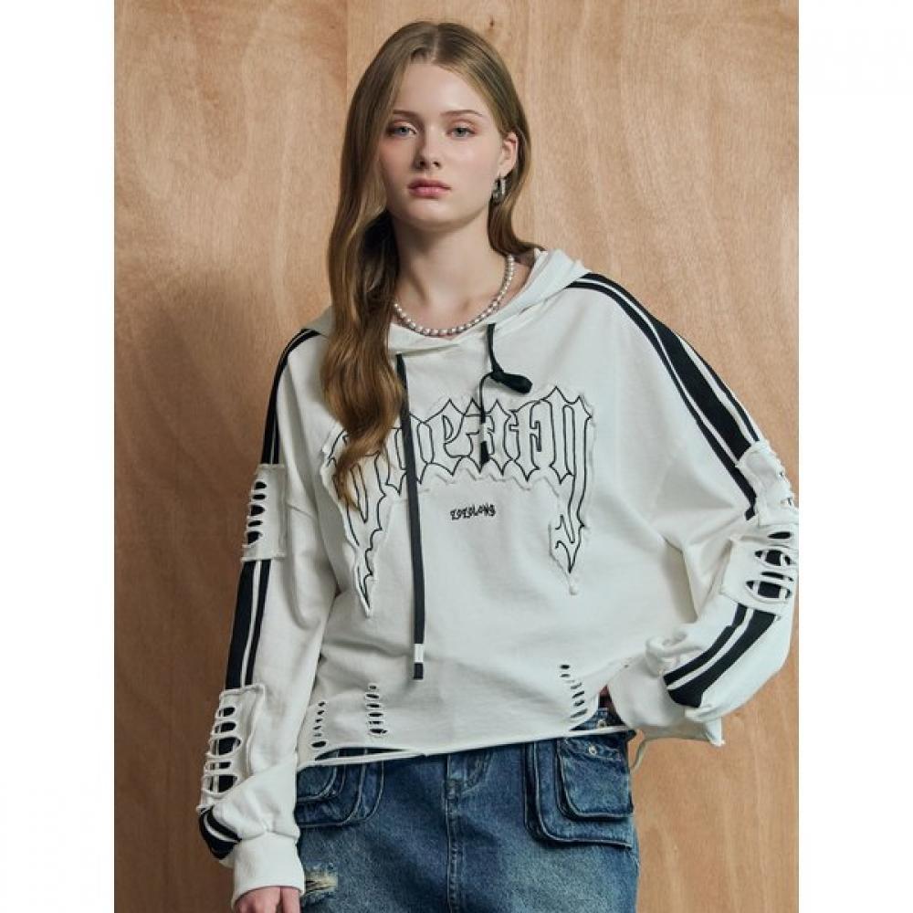 Maxza VinTage Damage LeTTering Color Block Hoodie T shirT