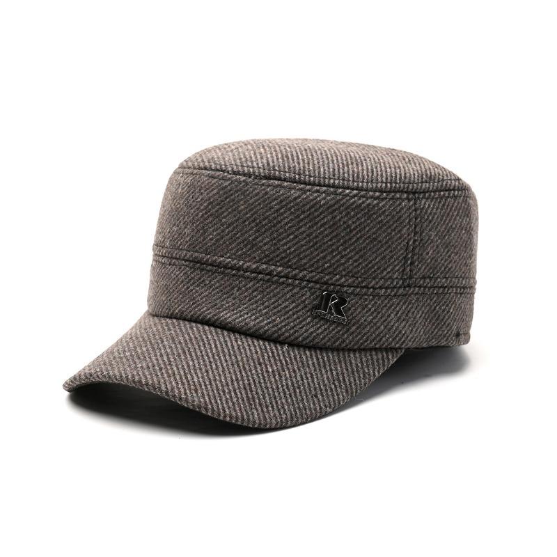 Hat Men's Winter Flat Hat Fleece Thickened Cap Dad Wool Cotton Hat Thermal Ear Protector