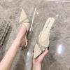 Beautiful Cool Slippers Women's Fashion New Bag Head Sandals Middle Heel Shoes Pointed Stiletto High Heels