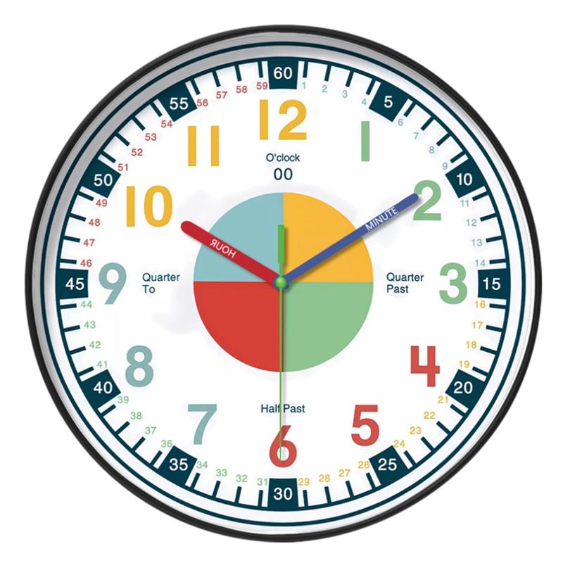 10 Inch Early Childhood Education Clock Colorful Round Wall Clock Kids' Room Decor Non Ticking Learning Clock Wall Decoration