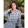ELLE Women's Retro Plaid Print A-line Shirt Dress