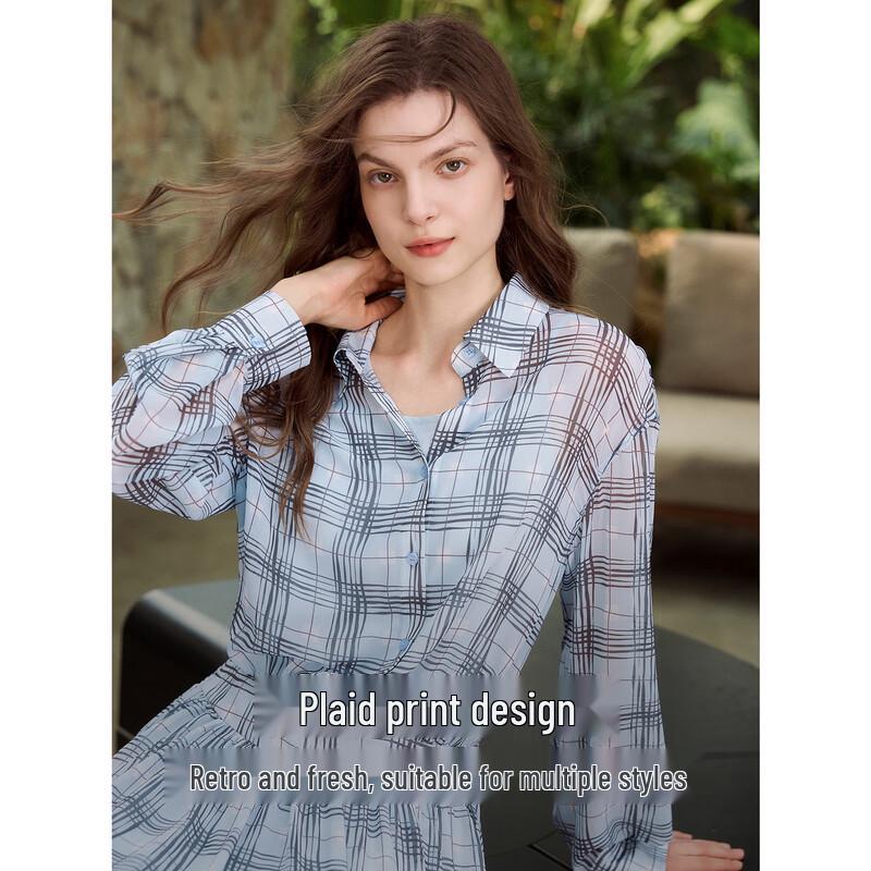 ELLE Women's Retro Plaid Print A-line Shirt Dress