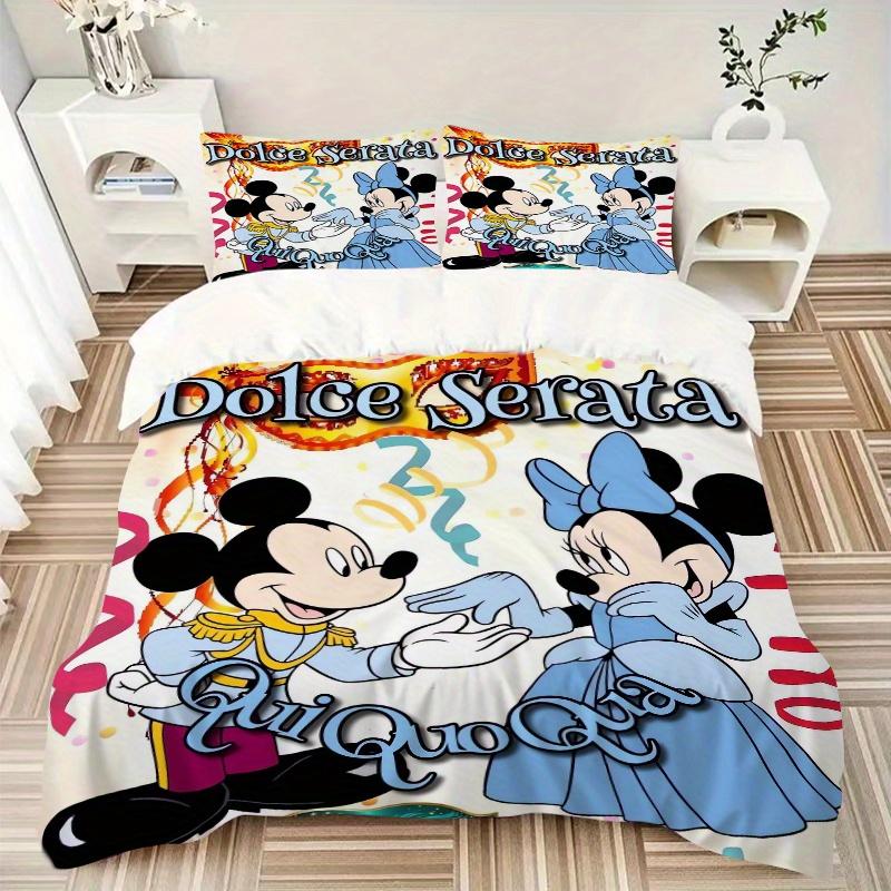 3pcs Mickey & Minnie Mouse Bedding Set - Includes 1 Quilt Cover and 2 Pillowcases, Comfortable Bedding with Stylish Design for Bedroom, Machine W
