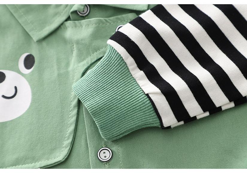 Children's Two-Piece Workwear Set: Boys' Striped Patchwork Long Sleeve Shirt for Spring and Autumn